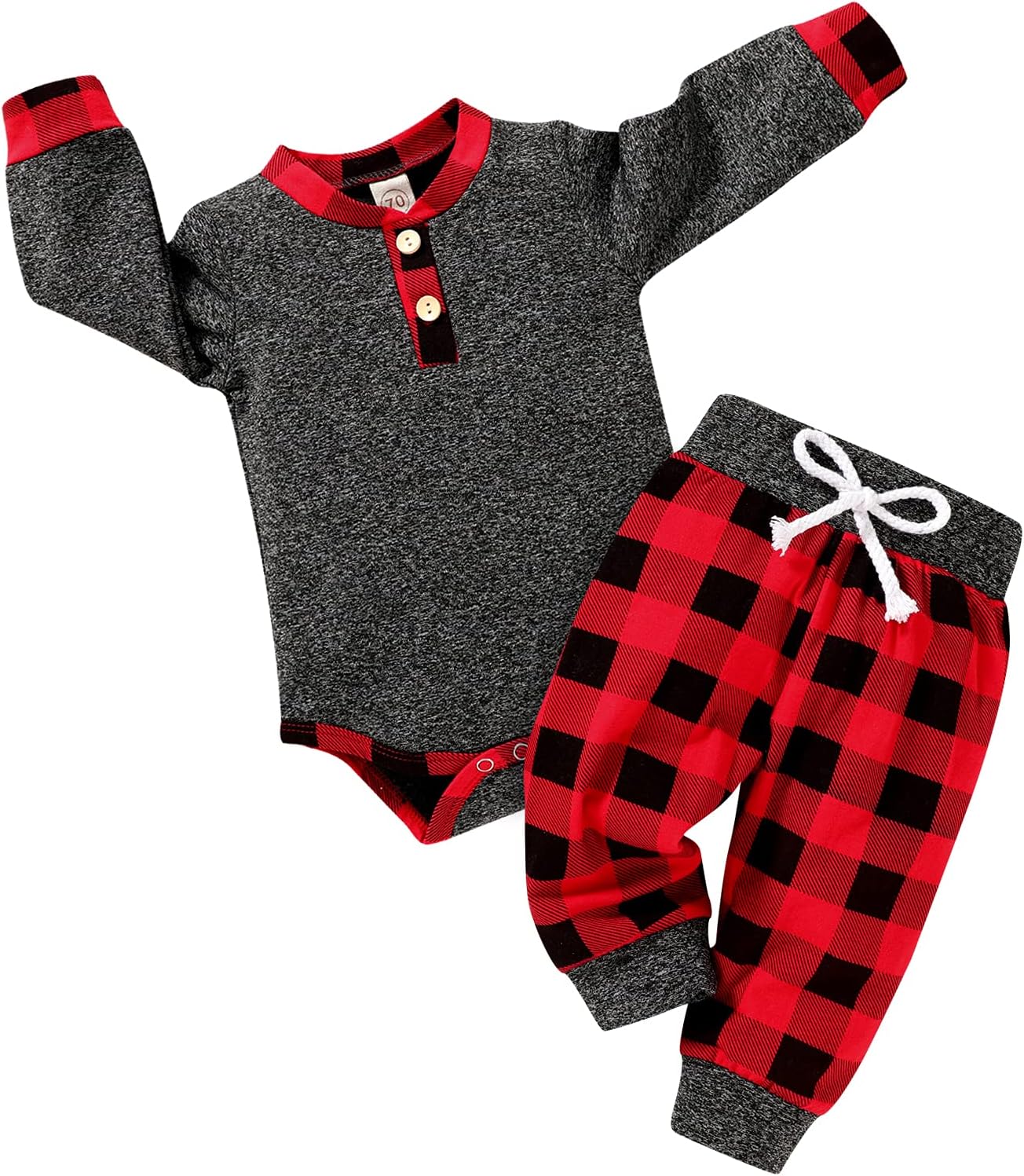 251102114721706_1 I'm so thankful Newborn Baby Boy Fall Clothes Infant Plaid Long Sleeve Button Romper and Pants Set Winter Outfits - Image 1